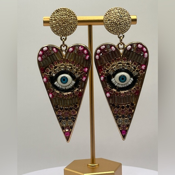 FABULOUS Gold and pink 🩷 EVIL EYE Earrings - Picture 5 of 7